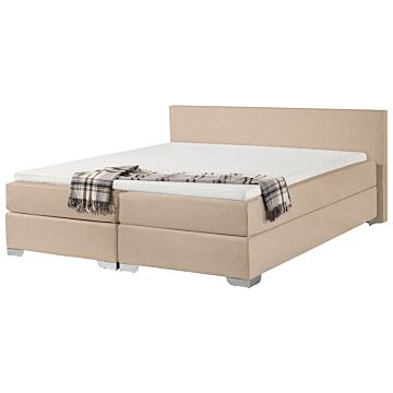 Eu Super King Size Continental Bed 6ft Beige Fabric With Pocket Spring Mattress Beliani