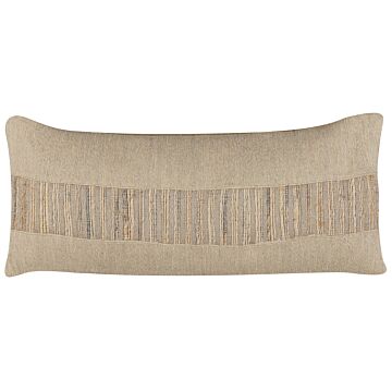Decorative Cushion Beige Jute 30 X 70 Cm Woven Removable With Zipper Boho Decor Accessories Beliani