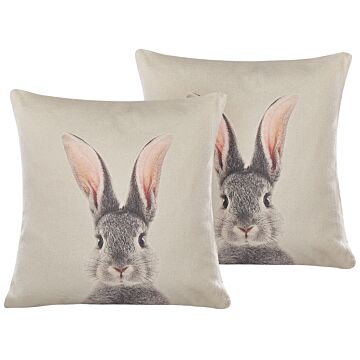 Set Of 2 Scatter Cushions Grey Taupe Cotton Animal Prints Square 45 X 45 Cm With Insert Easter Decorations Throw Pillows Beliani