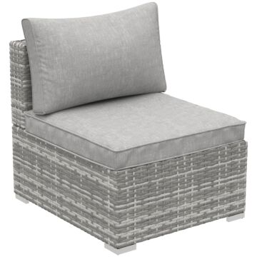 Outsunny Outdoor Garden Furniture Rattan Single Middle Sofa With Cushions For Backyard Porch Garden Poolside Light Grey