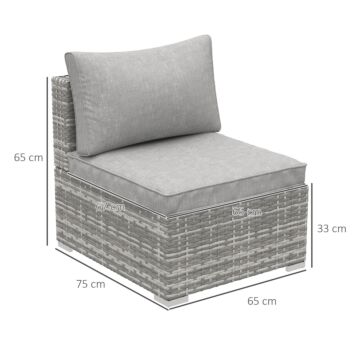 Outsunny Outdoor Garden Furniture Rattan Single Middle Sofa With Cushions For Backyard Porch Garden Poolside Light Grey