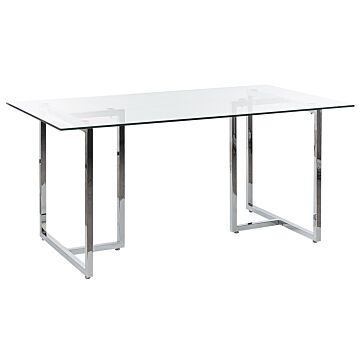 Dining Table Silver Tempered Glass Top Rectangular 160 X 90 Cm 6 Person Capacity Modern Design Beliani