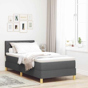 Vidaxl Box Spring Bed With Mattress & Led Dark Grey 90x200 Cm Fabric