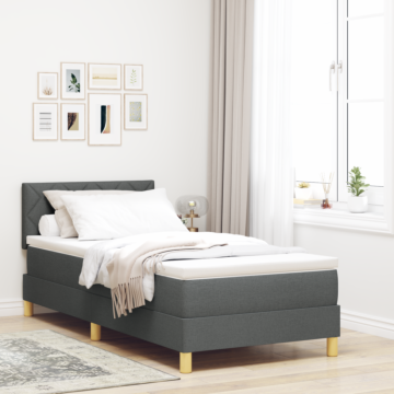 Vidaxl Box Spring Bed With Mattress & Led Dark Grey 90x200 Cm Fabric