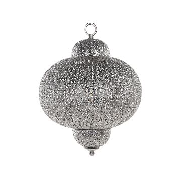 Pendant Lamp Silver Metal Carved Patterns Moroccan Design Vintage Beliani