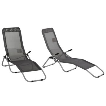 Outsunny Set Of 2 Outdoor Patio Chaise Recliner Portable Lounge Chairs Garden Loungers Adjustable Backrest