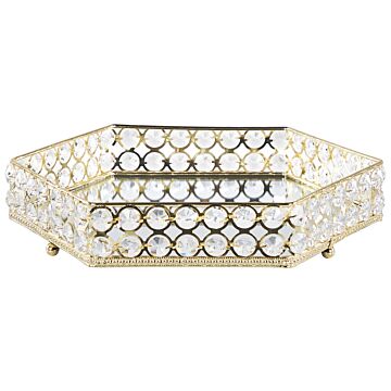 Decorative Tray Gold Iron And Glass Mirrored Hexagonal With Rhinestones Tabletop Glamour Accent Piece Beliani