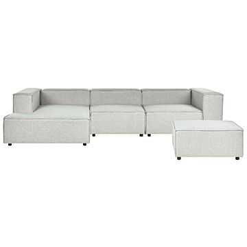 Modular Right Hand Sofa Grey Linen 3 Seater With Ottoman Sectional Corner Sofa With Black Legs Modern Living Room Beliani