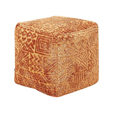 Pouffe Golden Brown Polyester Viscose 45 X 45 X 45 Cm With Eps Filling Thick Cover Tufted Pattern Boho Beliani
