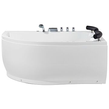 Whirlpool Bath White Sanitary Acrylic Led Illuminated Curved Left Hand Double 159 X 113 Cm Beliani