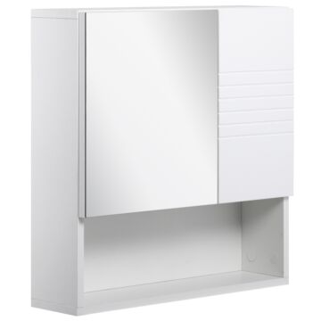 Kleankin Bathroom Mirror Cabinet, Wall Mount Storage Cabinet With Double Door, Adjustable Shelf, 54cm X 15cm X 55cm, White