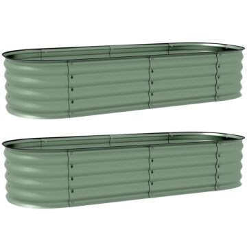 Outsunny Galvanised Raised Garden Bed, Metal Planter Box With Safety Edging, For Flowers, Herbs, Succulents, Pack Of 2, Green