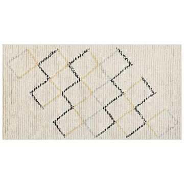 Area Rug Beige Cotton 80 X 150 Cm Minimalistic Hand Tufted Design Geometric Pattern Living Room Bedroom Beliani