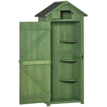Outsunny Garden Shed Vertical Utility 3 Shelves Shed Wood Outdoor Garden Tool Storage Unit Storage Cabinet, 77 X 54.2 X 179cm - Green