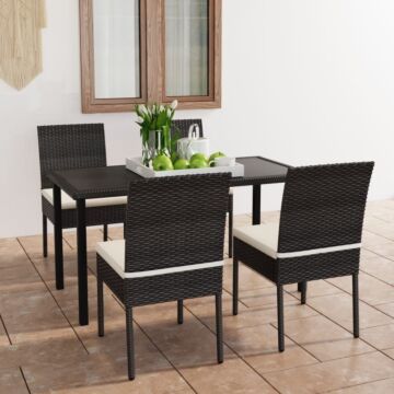 Vidaxl 5 Piece Outdoor Dining Set With Cushions Poly Rattan Black
