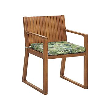 Garden Chair Light Acacia Wood 80 X 59 Cm With Leaf Pattern Green Cushion Rustic Style Beliani