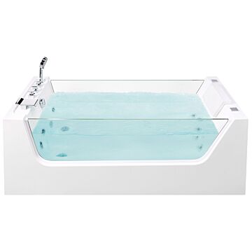 Whirlpool Hot Tub White Acrylic Freestanding Bath With Jets Glass Panels 170 X 80 Cm Beliani