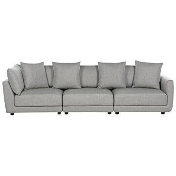 3-seater Sofa Light Grey Polyester Fabric Upholstery Couch Footstool Extra Throw Cushions Beliani