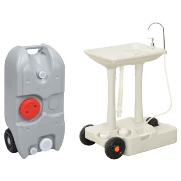 Vidaxl Camping Hand Wash Stand With Wheeled Water Tank Grey