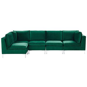 Right Hand Modular Corner Sofa Green Velvet 5 Seater L-shaped Silver Metal Legs Glamour Style Beliani