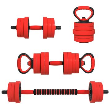 Sportnow 20kg Four-in-one Adjustable Weight Dumbbells Set, Barbell, Kettlebell, Push Up Stand - Red