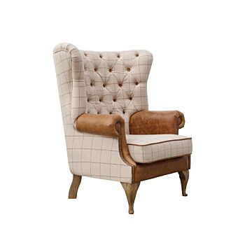 Wrap Around Button Back Wing Chair Natural/tan