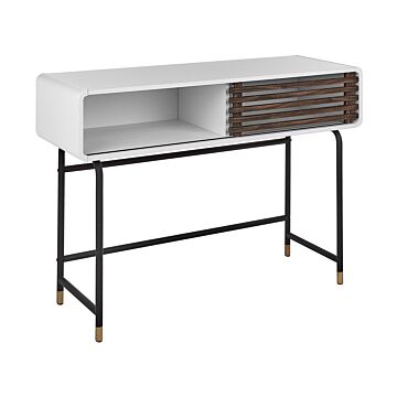 Console Table White Finish 80 X 40 X 110 Cm Rustic Sliding Doors Cabinet Beliani