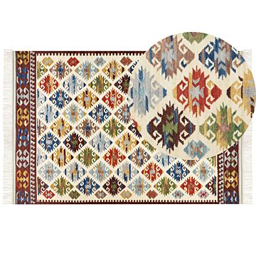 Kilim Area Rug Multicolour Wool 200 X 300 Cm Hand Woven Flat Weave Oriental Pattern With Tassels Traditional Living Room Bedroom Beliani
