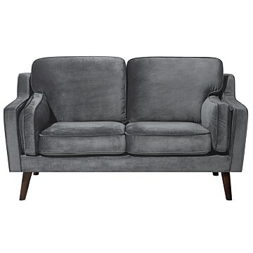 Sofa Grey 2 Seater Velvet Wooden Legs Classic Beliani