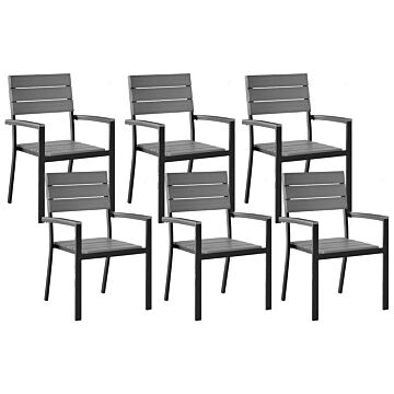 Set Of 6 Garden Chairs Grey And Black Aluminium Weather Resistant Beliani