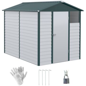 Outsunny 9ft X 6ft Galvanized Metal Garden Shed, Outdoor Storage Shed With Sloped Roof, Lockable Door, Tool Storage Shed For Backyard, Patio, White