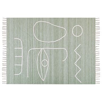 Area Handwoven Rug Light Green Polyester 140 X 200 Cm Rectangle Abstract Pattern With Tassels Rectangular Boho Indoor Outdoor Beliani