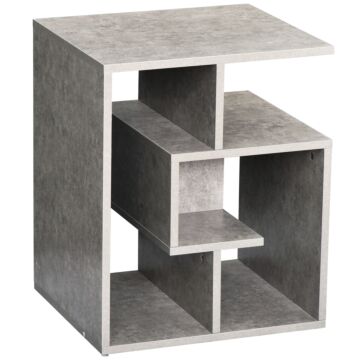 Homcom Side Table, 3 Tier End Table With Open Storage Shelves, Living Room Coffee Table Organiser Unit, Cement Colour