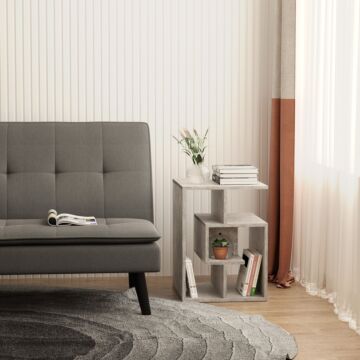 Homcom Side Table, 3 Tier End Table With Open Storage Shelves, Living Room Coffee Table Organiser Unit, Cement Colour