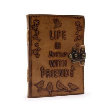 Leather Journel - Plain Paper - Life Is Better With Friends