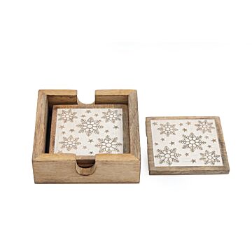 Set Of Four Wooden Snowflake Coasters