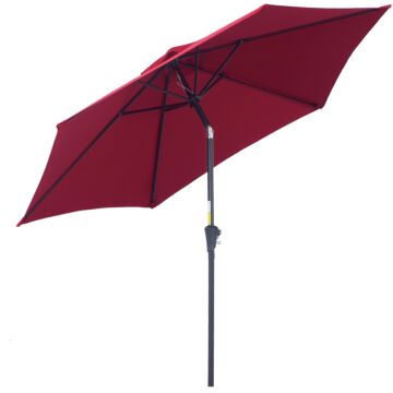 Outsunny 2.7m Tilting Parasol Sun Parasol Outdoor Garden Umbrellas Sun Shade Aluminium Frame With Crank（wine Red）