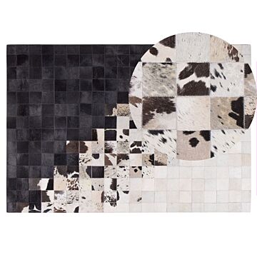 Rug White And Black Leather 140 X 200 Cm Modern Patchwork Handcrafted Rectangular Carpet Beliani