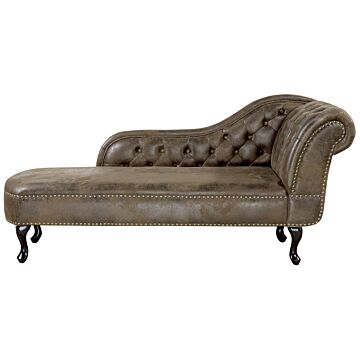 Chaise Lounge Brown Right Hand Faux Suede Buttoned Beliani