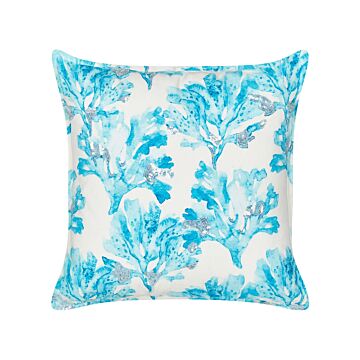 Scatter Cushion White And Blue Cotton 45 X 45 Cm Marine Coral Pattern Square Polyester Filling Home Accessories Beliani