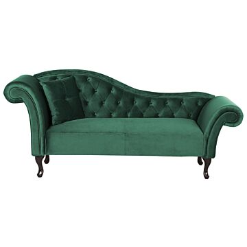 Chaise Lounge Dark Green Velvet Button Tufted Upholstery Left Hand With Cushion Beliani