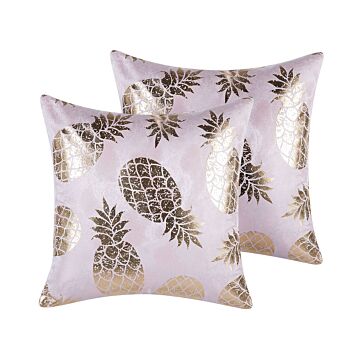 Set Of 2 Decorative Cushions Pink Pineapple Pattern 45 X 45 Cm Foil Print Glamour Decor Accessories Beliani
