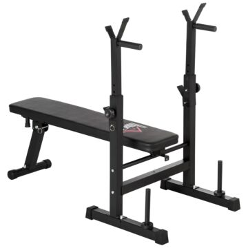 Homcom Adjustable Weight Bench Foldable Bench Press, With Barbell Rack, Black