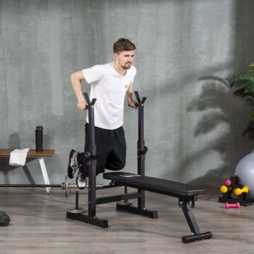 Homcom Adjustable Weight Bench Foldable Bench Press, With Barbell Rack, Black