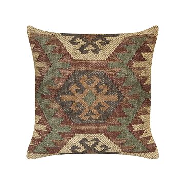 Scatter Cushion Multicolour Jute Cotton 45 X 45 Cm Geometric Pattern Handmade Removable Cover With Filling Beliani
