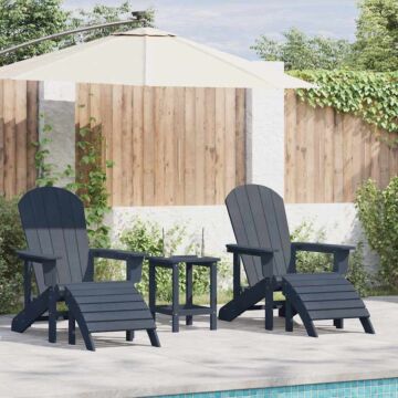 Vidaxl 3 Piece Garden Lounge Set Navy Blue Hdpe, Vidaxl Adirondack Chair With Footrest Navy Blue Hdpe, Vidaxl Adirondack Side Table Navy Blue 38x38x46 Cm Hdpe