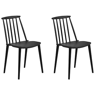 Set Of 2 Dining Chairs Black Synthetic Material Slatted Backrest Armless Traditional Design Beliani