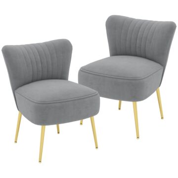 Homcom Set Of 2 Accent Chairs, Upholstered Living Room Chairs With Gold Tone Steel Legs, Wingback Armless Chairs, Grey