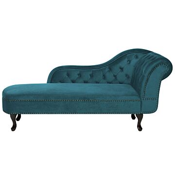 Chaise Lounge Teal Right Hand Velvet Buttoned Beliani