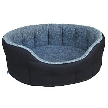 P&l Premium Oval Drop Fronted Bolster Style Heavy Duty Fleece Lined Softee Bed Colour Black/silver Grey Size Large Internal L76cm X W64cm X H24cm / Base Cushion 8cm Thickness